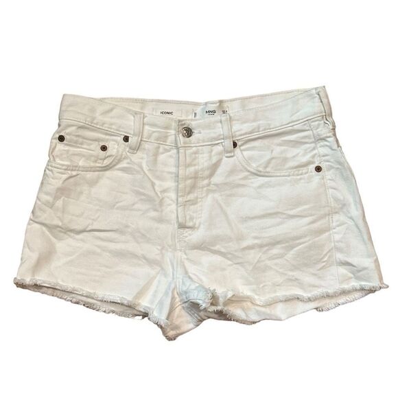 Mango Iconic Denim Shorts With Frayed Hem White Size 4 - Picture 8 of 14